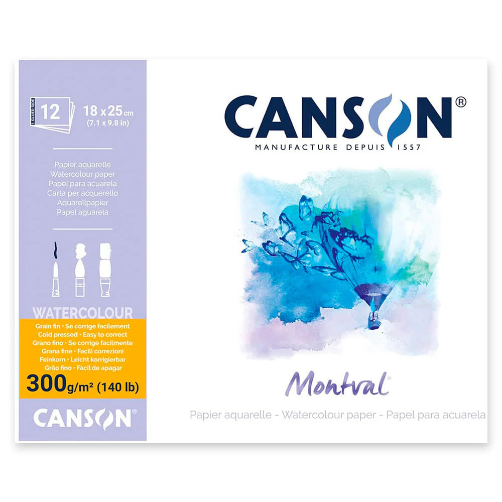 Canson Montval - Block Acuarela Grano Fino 12 hojas, 300 g/m2