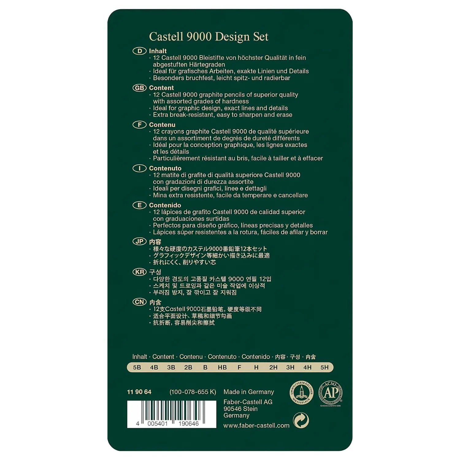 Faber-Castell 9000 - Set 12 Lápices Grafito A, Diseño