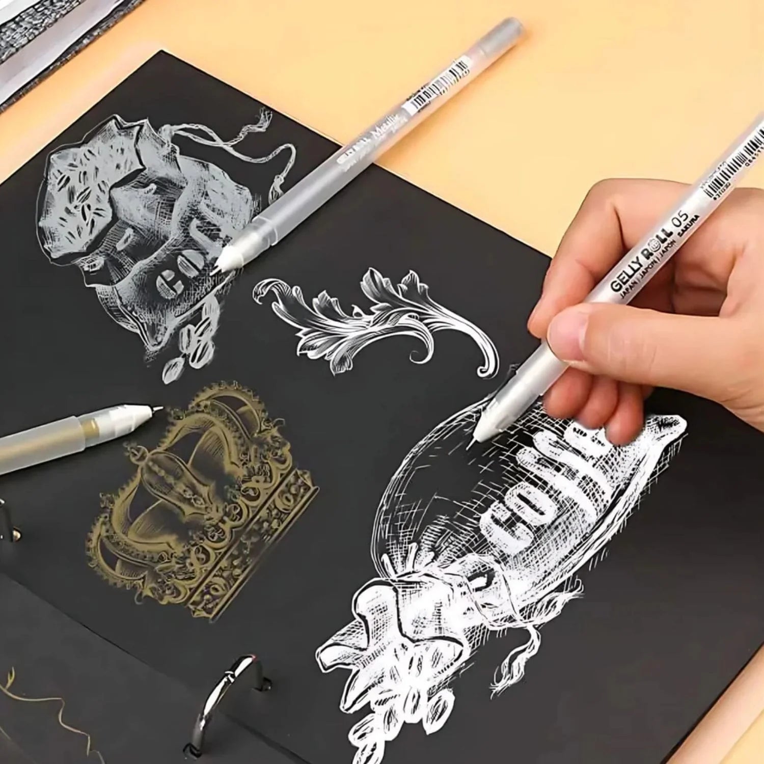 Set Lápiz Gel Gelly Roll Sakura 3 Colores (Oro-Plata-Blanco)