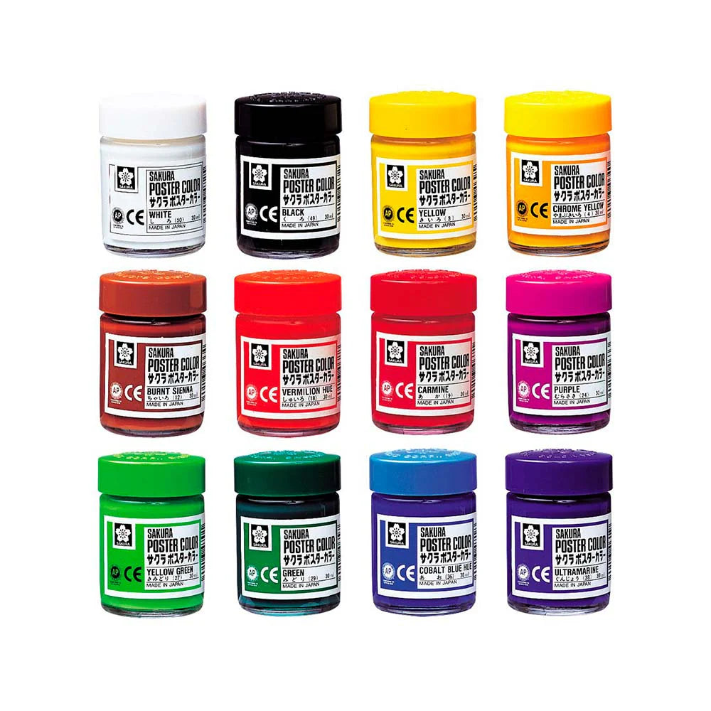 Sakura Poster Colors - Set 12 Témperas Kurepasu Profesionales