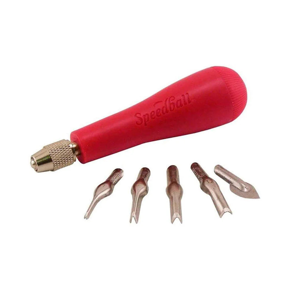 Speedball - Kit Gubias 1 Mango y 5 Cortadores de Linóleo